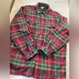 LL Bean Mens Flannel Plaid Fleece Lined Shirt Shacket Size XL Regular Red Green